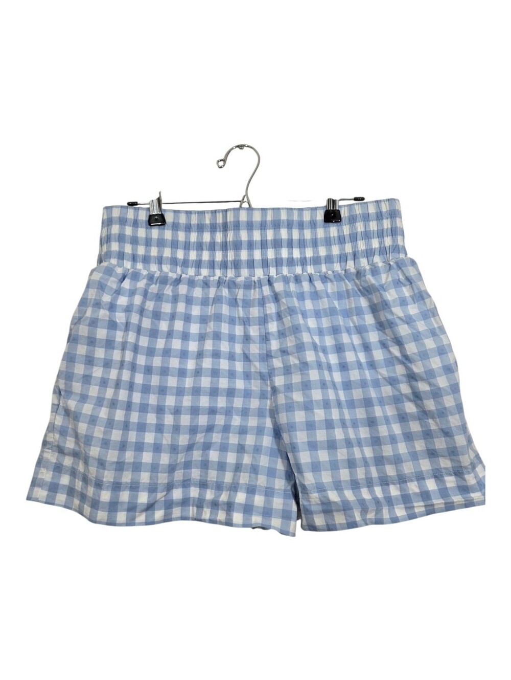 Hill House Livie Nap Shorts Blue Gingham Check High Rise Smocked Boho Size XL